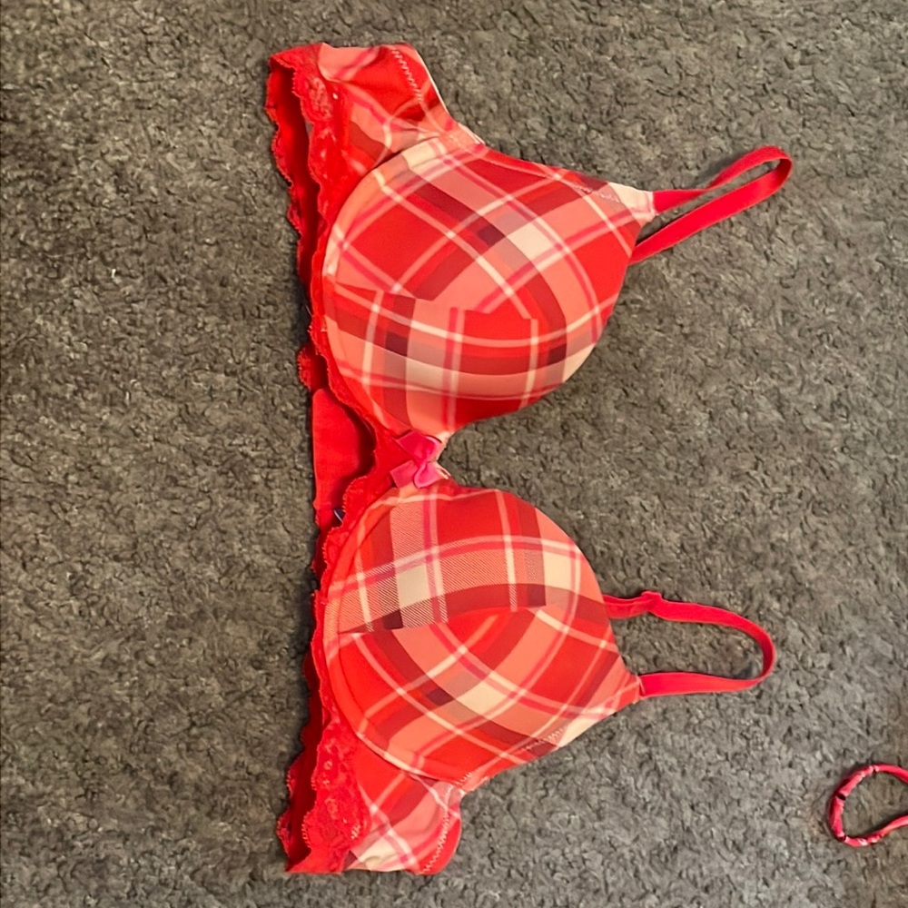 Plaid red and white bra- 36A